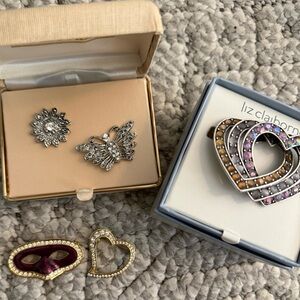Romance Brooch Bundle 5 Brooches Total, Includes a Liz Clairborne Heart Brooch